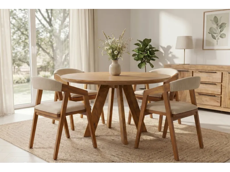 Table ronde ART WOOD Ø 120 cm en manguier massif — Adeniahome
