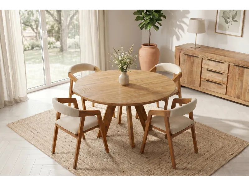 Table ronde ART WOOD Ø 120 cm en manguier massif — Adeniahome