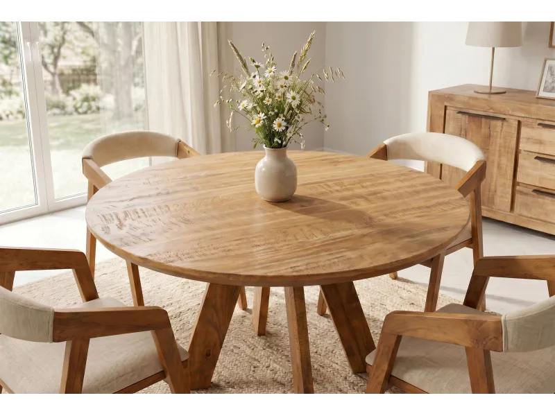 Table ronde ART WOOD Ø 120 cm en manguier massif — Adeniahome