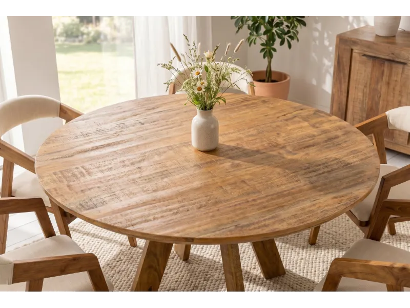 Table ronde ART WOOD Ø 140 cm en manguier massif — Adeniahome