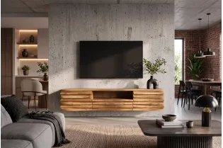 Meuble TV suspendu RELIEF 200 cm en acacia massif — Adeniahome