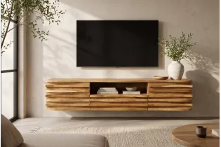 Meuble TV suspendu RELIEF 200 cm en acacia massif — Adeniahome 2