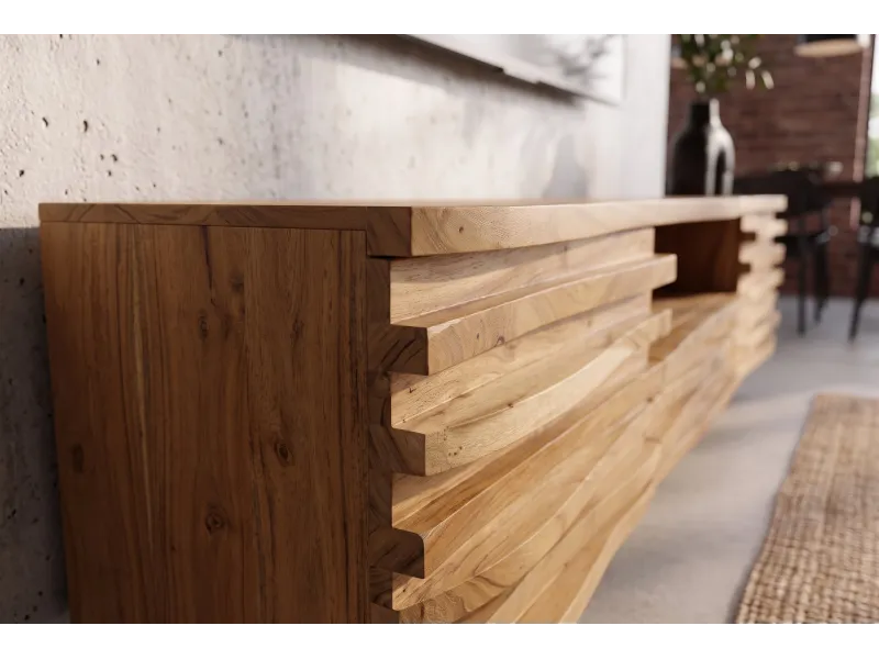 Meuble TV suspendu RELIEF 200 cm en acacia massif — Adeniahome