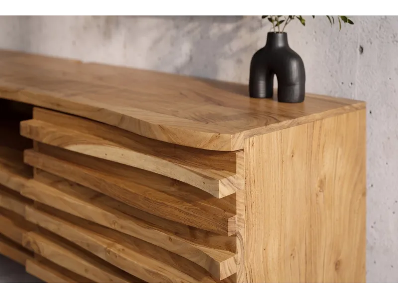Meuble TV suspendu RELIEF 200 cm en acacia massif — Adeniahome
