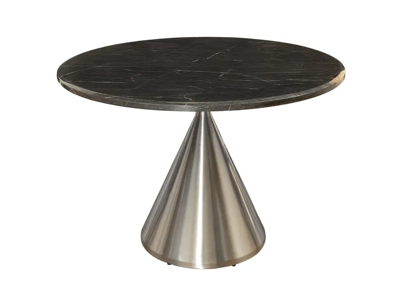 Table ronde effet marbre noir 130 cm piètement chromé — Elegancia
