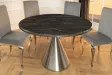 Table ronde effet marbre noir 130 cm piètement chromé — Elegancia