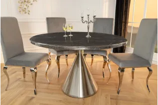 Table ronde effet marbre noir 130 cm piètement chromé — Elegancia 2