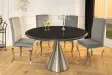 Table ronde effet marbre noir 130 cm piètement chromé — Elegancia