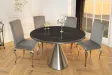 Table ronde effet marbre noir 130 cm piètement chromé — Elegancia