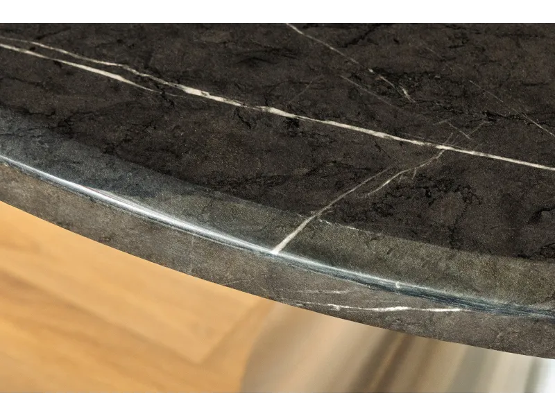 Table ronde effet marbre noir 130 cm piètement chromé — Elegancia
