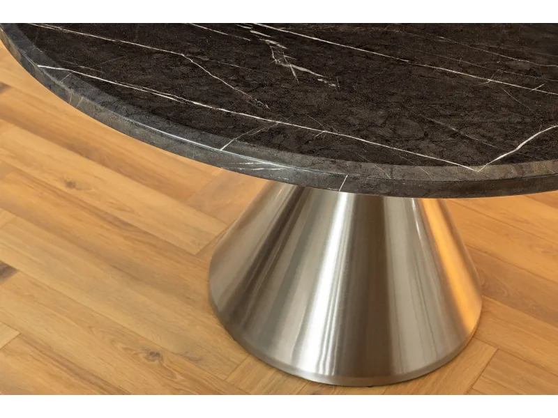 Table ronde effet marbre noir 130 cm piètement chromé — Elegancia