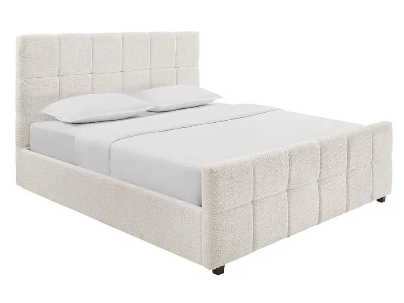 Lit coffre 180x200 cm bouclé crème avec rangement — Prestige