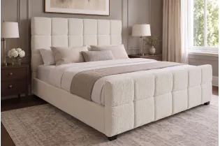 Lit coffre 180x200 cm bouclé crème avec rangement — Prestige