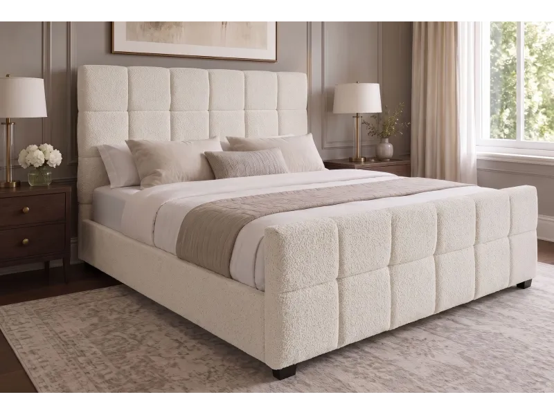 Lit coffre 180x200 cm bouclé crème avec rangement — Prestige