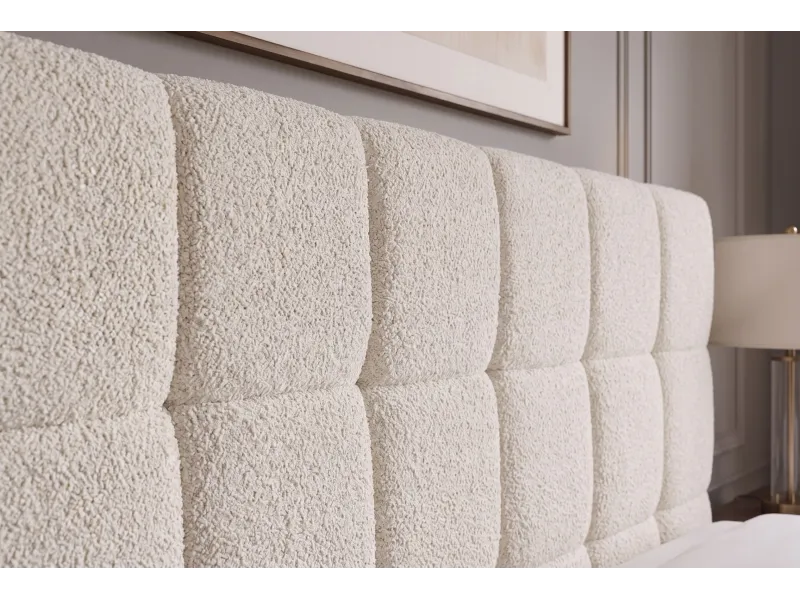 Lit coffre 180x200 cm bouclé crème avec rangement — Prestige