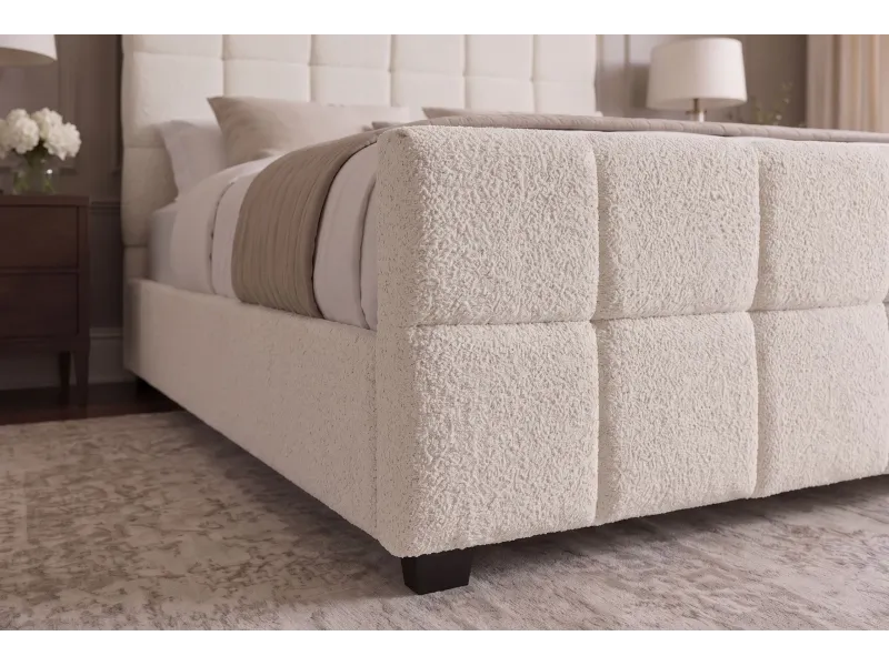 Lit coffre 180x200 cm bouclé crème avec rangement — Prestige