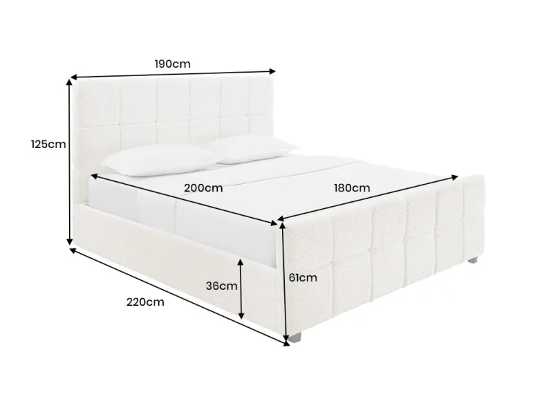 Lit coffre 180x200 cm bouclé crème avec rangement — Prestige