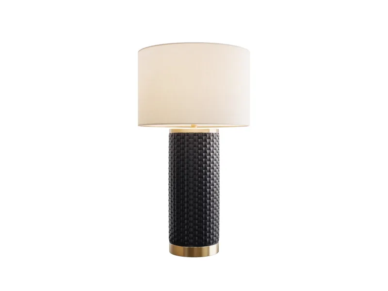 Lampe céramique noire et dorée 70 cm abat-jour blanc — Elegancia