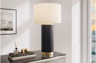 Lampe céramique noire et dorée 70 cm abat-jour blanc — Elegancia