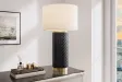 Lampe céramique noire et dorée 70 cm abat-jour blanc — Elegancia