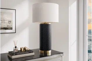 Lampe céramique noire et dorée 70 cm abat-jour blanc — Elegancia 2