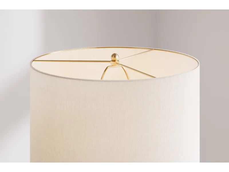 Lampe céramique noire et dorée 70 cm abat-jour blanc — Elegancia