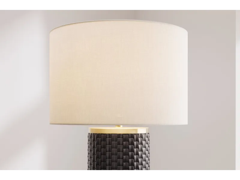 Lampe céramique noire et dorée 70 cm abat-jour blanc — Elegancia