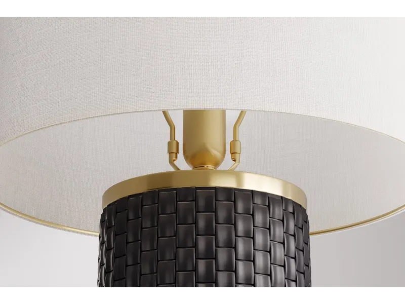 Lampe céramique noire et dorée 70 cm abat-jour blanc — Elegancia