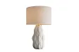 Lampe céramique blanche et dorée 65 cm abat-jour lin — Elegancia