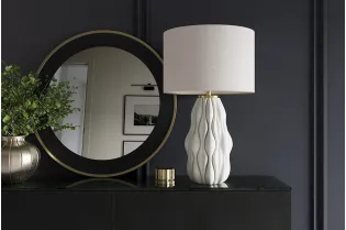 Lampe céramique blanche et dorée 65 cm abat-jour lin — Elegancia 2