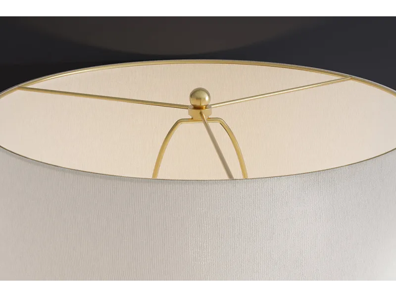 Lampe céramique blanche et dorée 65 cm abat-jour lin — Elegancia