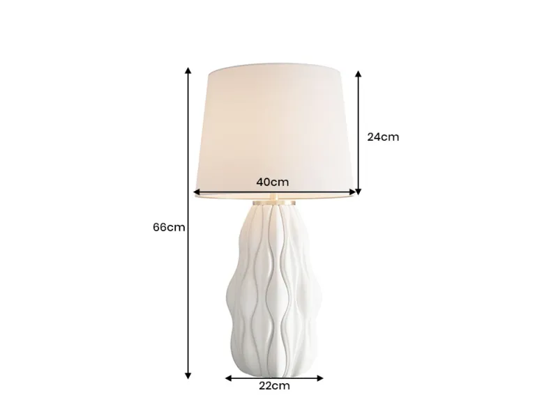 Lampe céramique blanche et dorée 65 cm abat-jour lin — Elegancia