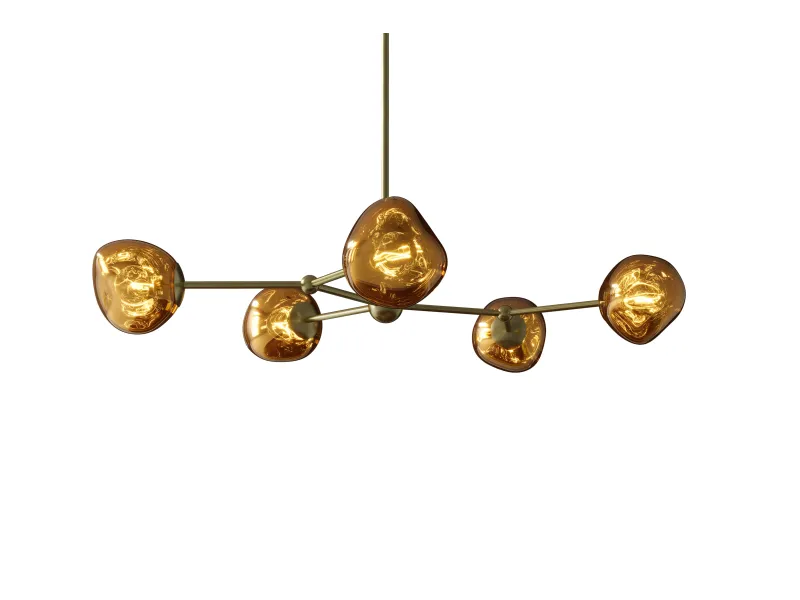 Suspension 5 globes verre doré Liquid Diamond 91 cm — Design