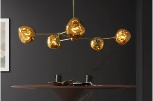 Suspension 5 globes verre doré Liquid Diamond 91 cm — Design