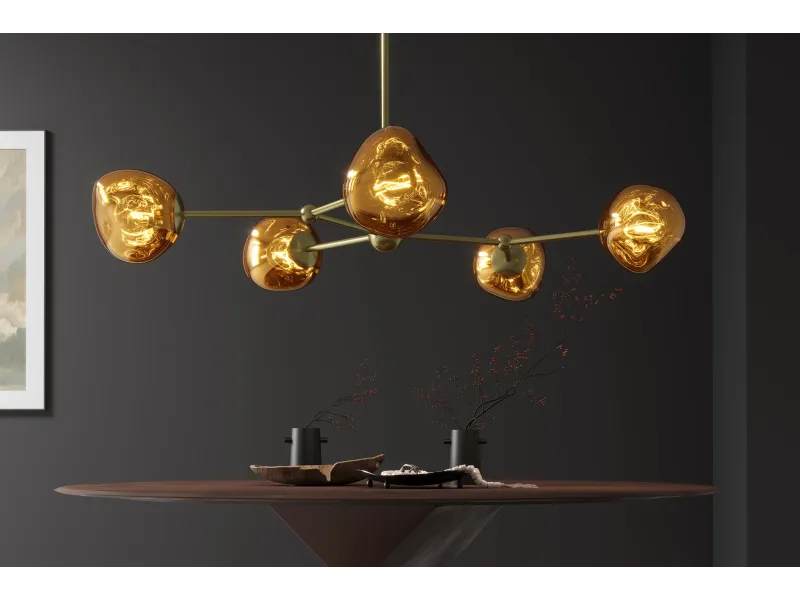 Suspension 5 globes verre doré Liquid Diamond 91 cm — Design
