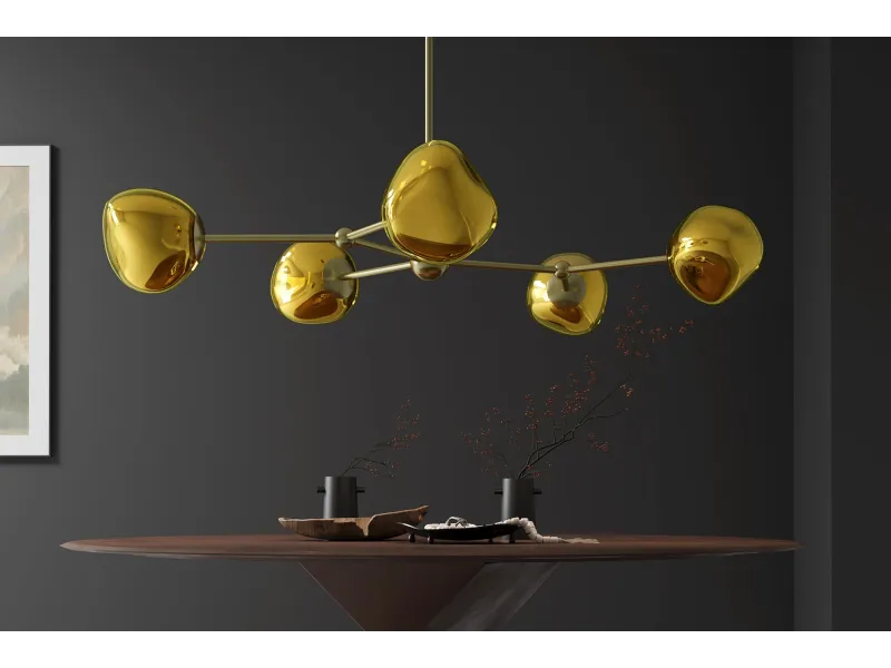 Suspension 5 globes verre doré Liquid Diamond 91 cm — Design