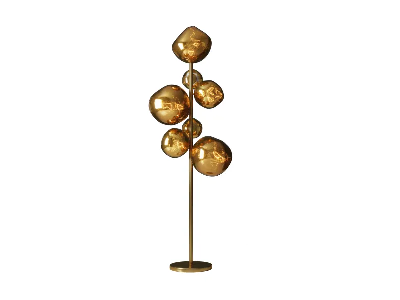 Lampadaire 7 globes verre doré Liquid Diamond 170 cm — Sculpture