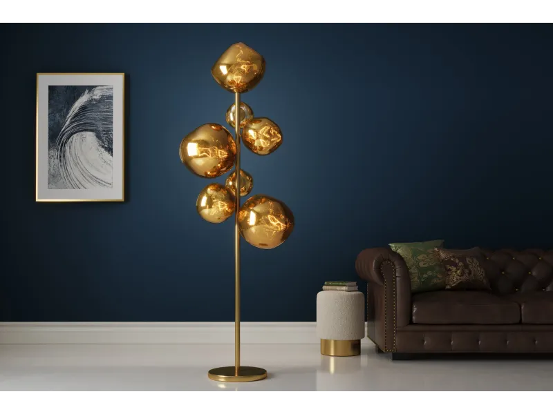 Lampadaire 7 globes verre doré Liquid Diamond 170 cm — Sculpture