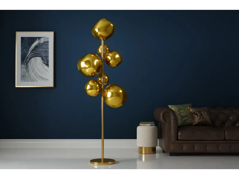 Lampadaire 7 globes verre doré Liquid Diamond 170 cm — Sculpture