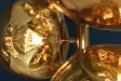 Lampadaire 7 globes verre doré Liquid Diamond 170 cm — Sculpture