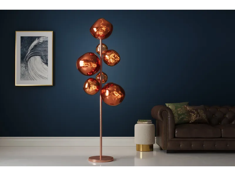 Lampadaire 7 globes verre cuivré Liquid Diamond 170 cm — Design