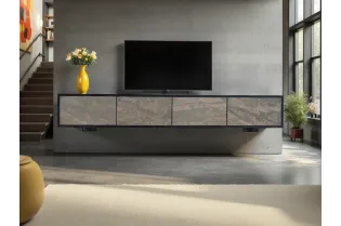 Meuble TV suspendu acacia et pierre 200 cm — Mountain Soul