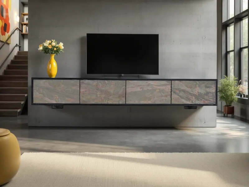 Meuble TV suspendu acacia et pierre 200 cm — Mountain Soul