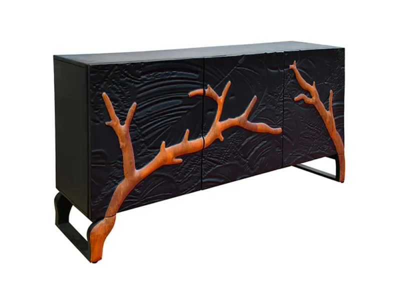 Buffet manguier massif 3D 160 cm noir brun — Collection Forest