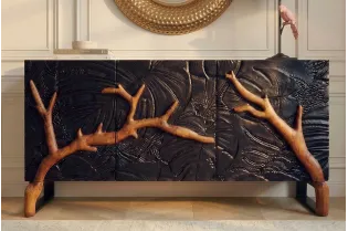 Buffet manguier massif 3D 160 cm noir brun — Collection Forest