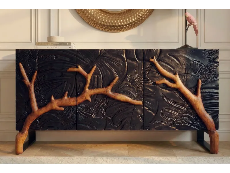 Buffet manguier massif 3D 160 cm noir brun — Collection Forest
