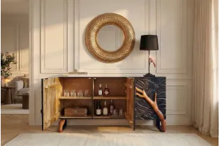 Buffet manguier massif 3D 160 cm noir brun — Collection Forest 2