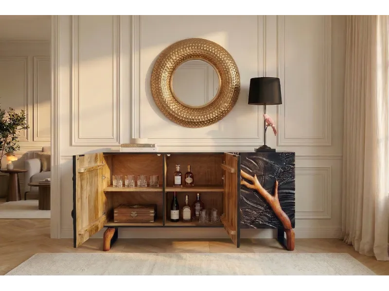 Buffet manguier massif 3D 160 cm noir brun — Collection Forest