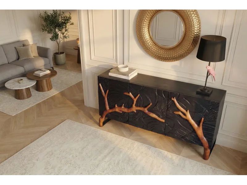 Buffet manguier massif 3D 160 cm noir brun — Collection Forest