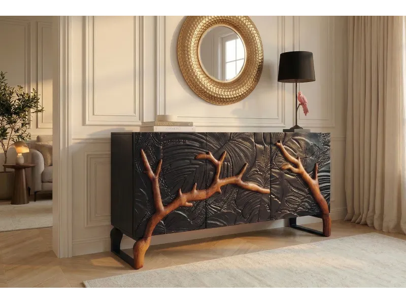 Buffet manguier massif 3D 160 cm noir brun — Collection Forest